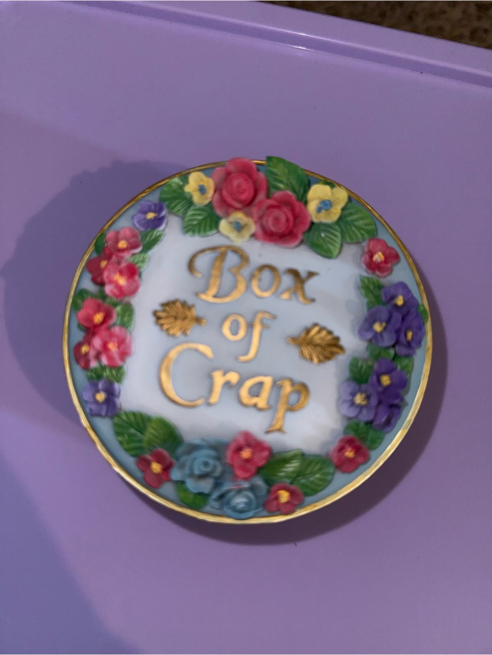 Floral 'Box of Crap' Trinket Dish with Gold Accents